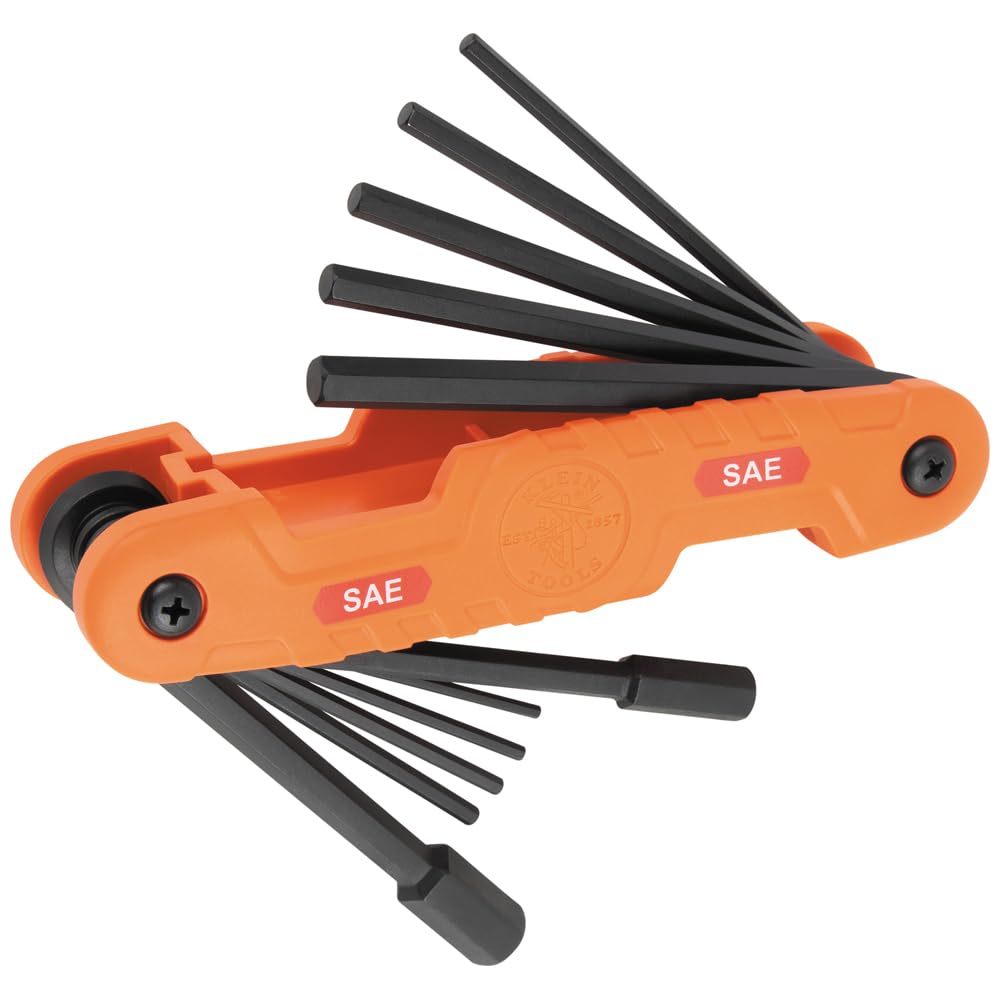 Klein Tools 70550 Hex Wrench Key Set, 11 SAE Sizes, Heavy Duty Folding Allen Wrench Tool with Extra Long Hex Keys