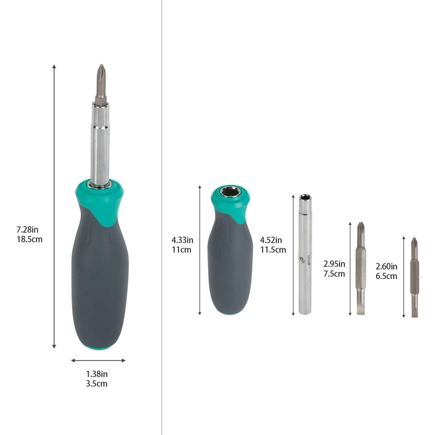 Amazon Basics 6-in-1 Multi-Bit Screwdriver/Nut Driver, Multicolor(Silver, Northern Glow Green, Grey)