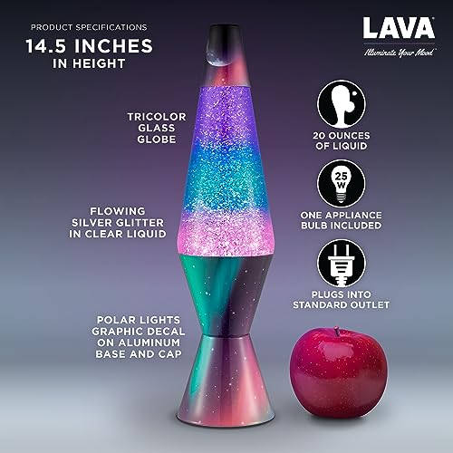 Lava® Lamp - 14.5" Polar Glimmer - The Original Motion Light - Silver Glitter, Multicolor Base and Globe - Item #2048 (Amazon Exclusive)