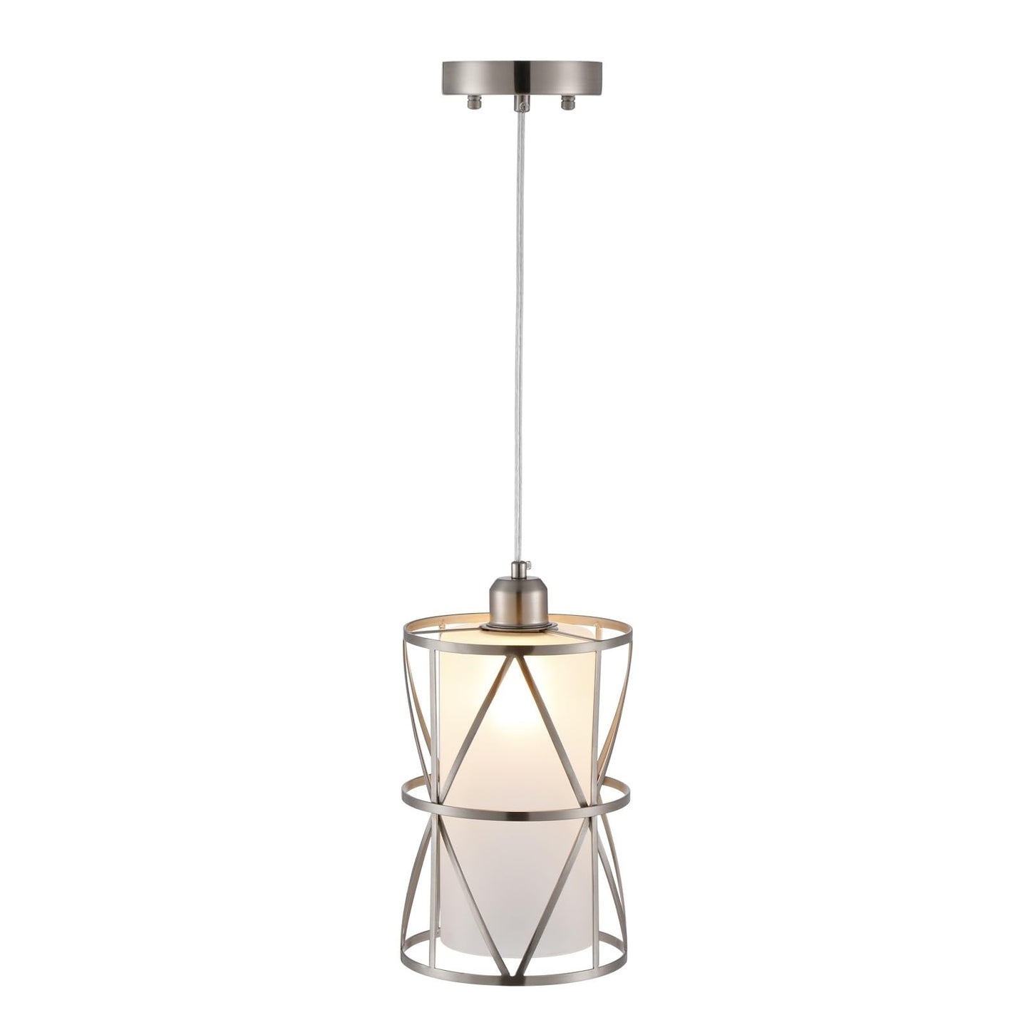 Zlierop Modern Cylindrical Pendant Light, Frosted Glass Brushed Nickel, Hanging Kitchen Island Lighting for Dining, Foyer & Entryway