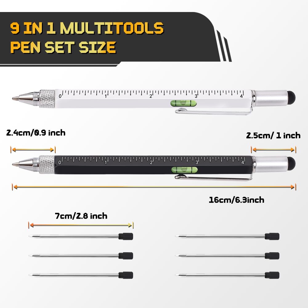 9-in-1 Multitool Pen Set for Men – 2 Pens + 6 Refills, Unique Tech Gift from Wife or Daughter for Christmas, Birthday, Valentine’s