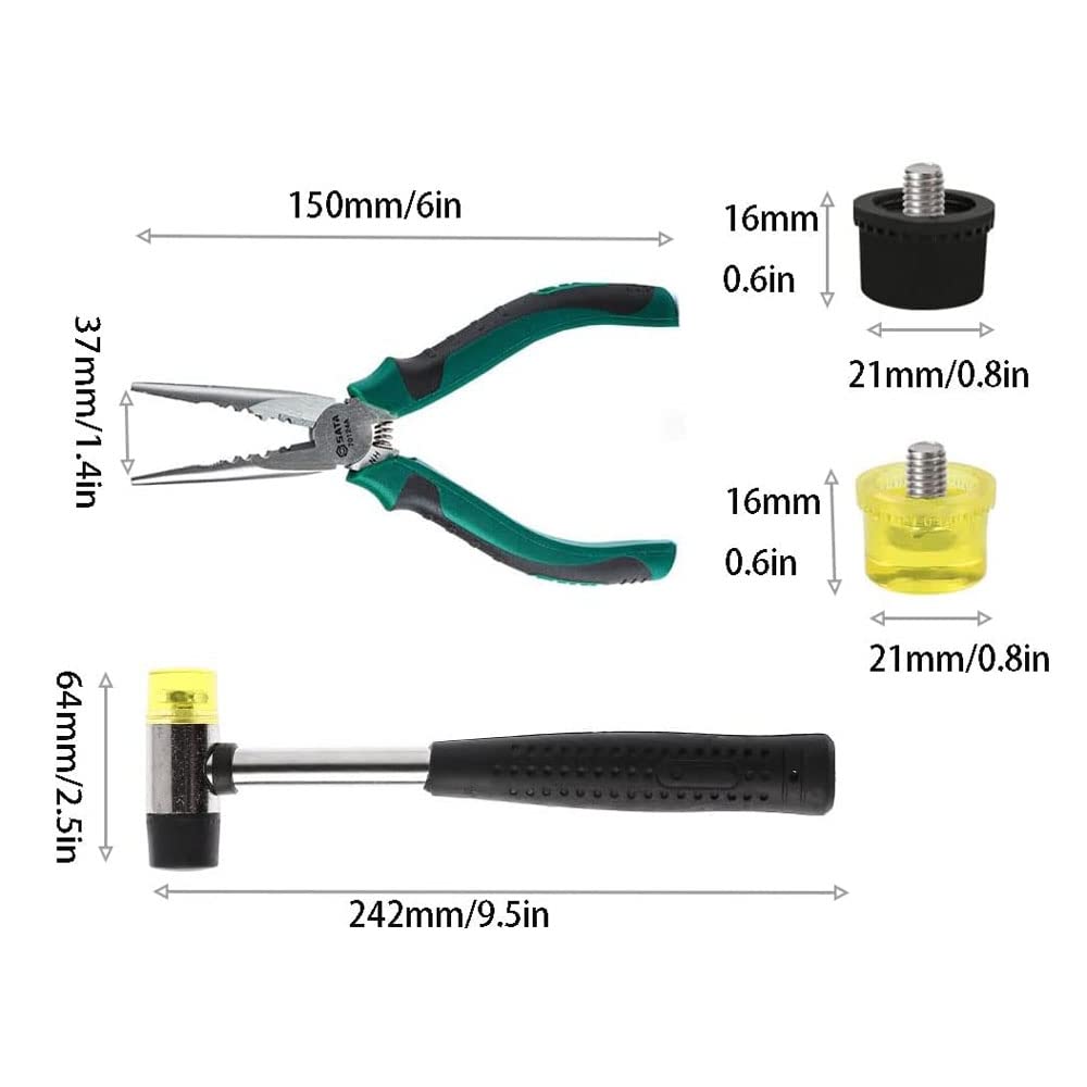 5-Piece Upholstery Tack Tool Set with Double-Faced Mallet, 2 Rubber Heads, Tack Lifter & Pliers for Sofa, Chair, Bed Furniture
