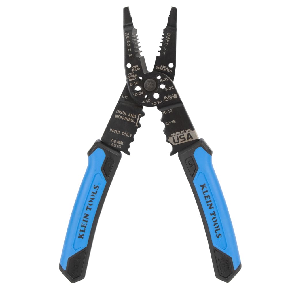 Klein Tools 1025 Long Nose Wire Stripper & Crimper, Made in USA, Multi-Purpose Electrician Tool for 10–20 AWG Solid, 12–22 AWG Stranded