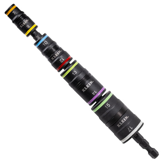 Klein Tools 32934M 8-in-1 Impact Driver Socket Set, 4 Flip Sockets 7-17mm Nut Drivers, Impact Rated 6.5" Shaft