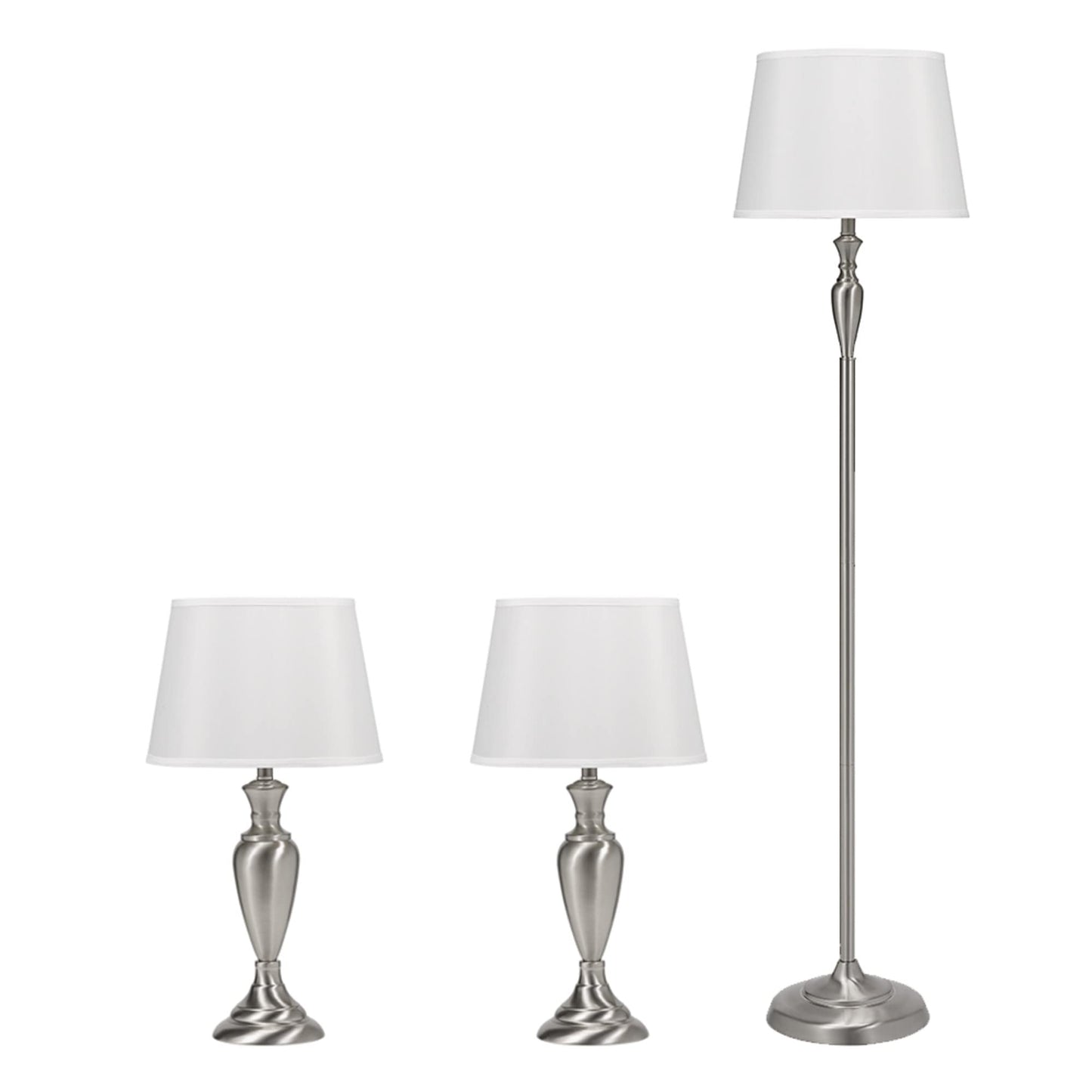 Catalina Lighting 18078-001 Transitional 3-Piece Metal Floor & Table Lamp Set with Linen Shades 59" and 24" Brushed Nickel Classic