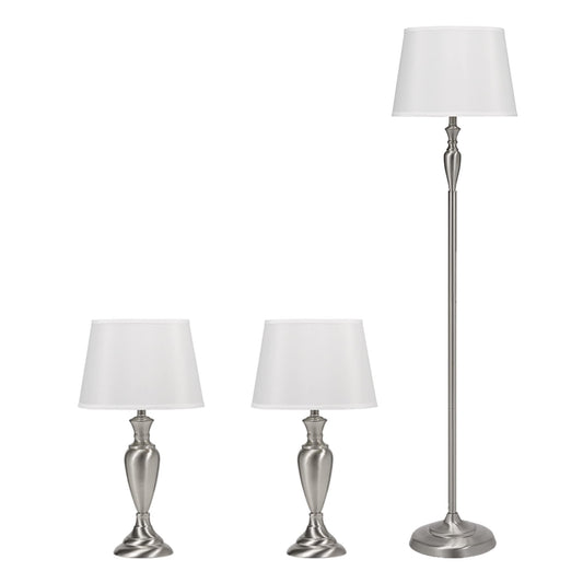 Catalina Lighting 18078-001 Transitional 3-Piece Metal Floor & Table Lamp Set with Linen Shades 59" and 24" Brushed Nickel Classic