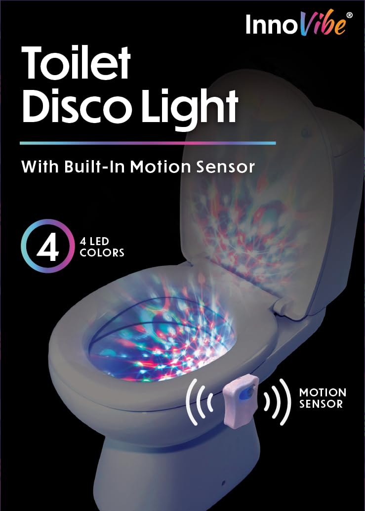 InnoVibe Toilet Disco Light – Motion Sensor LED Bathroom Light, Fun Toilet Accessories, Disco Ball Gift for Bathroom