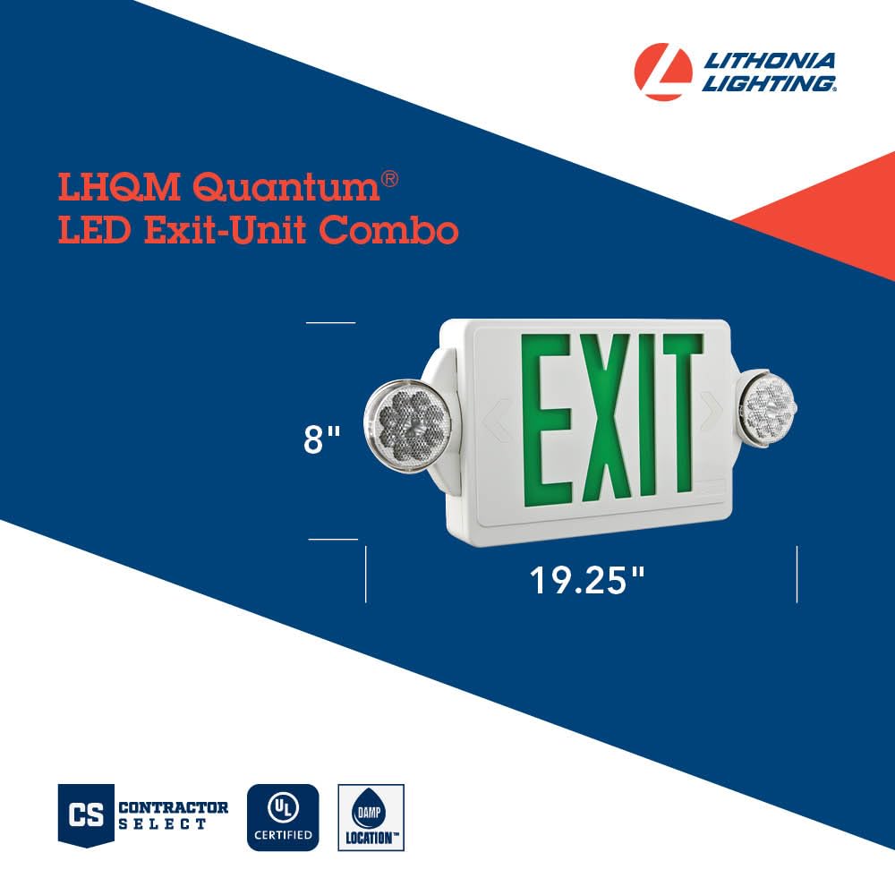 Lithonia Lighting Quantum LED Exit Sign & Emergency Light Combo, 2-Head, Red Letters, 180 Lumens, 4W, Commercial Use (LHQM LED R M6)