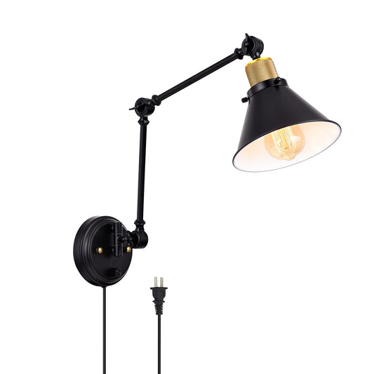 TRLIFE Dimmable Swing Arm Wall Sconce Plug-In Light, Wall Mounted with Switch, 6FT Cord, E26 Bulb, UL Listed – 2 Arms, 1 Pack