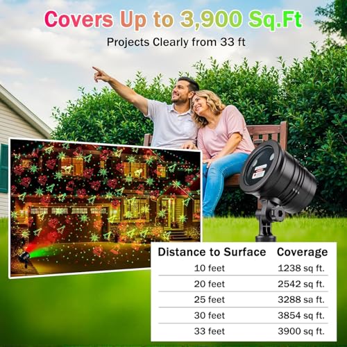 Christmas Laser Lights Outdoor Waterproof LED Star Projector, Red & Green, Wireless Remote for Home, Yard, Garden, Patio, Indoor Decor