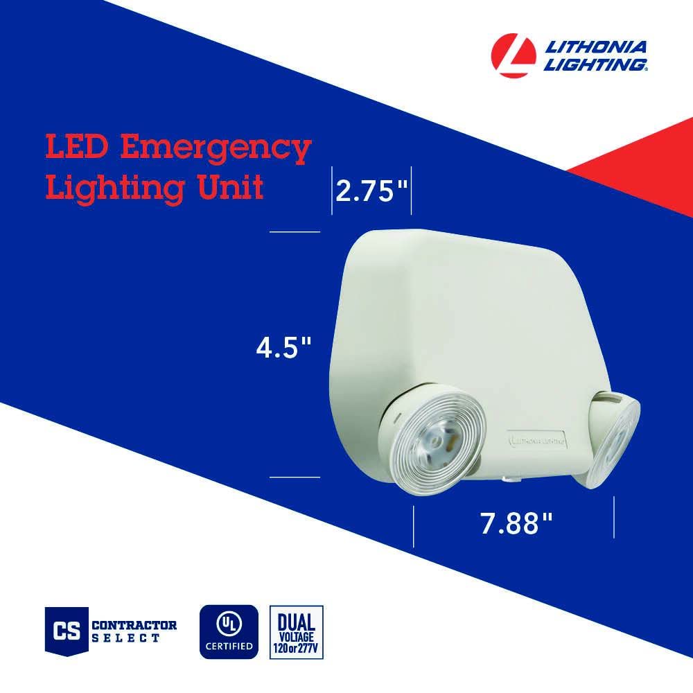 Lithonia Lighting Basics Low Profile LED Emergency Light, Ceiling or Wall Mount, Dual Voltage 120/277V, White Thermoplastic (EU2L M12)