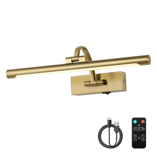 DESOOP 16" Battery Operated Picture Light with Remote & Timer – Wireless Dimmable Brass Art Lamp for Canvas, Portraits, Warm White