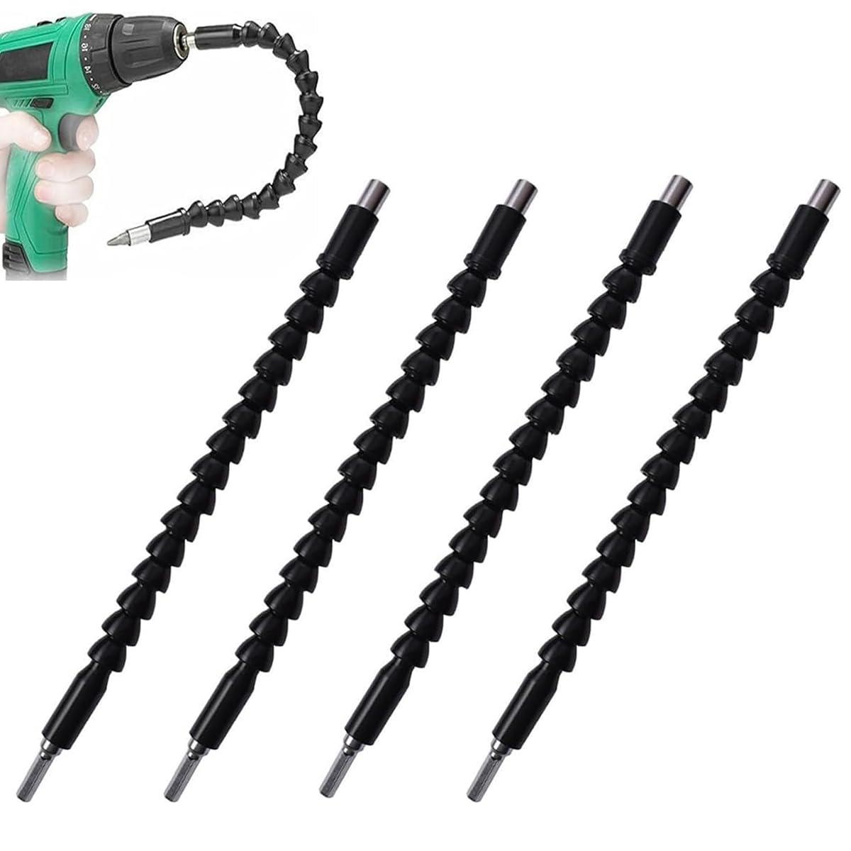 4 Pack Flexible Drill Bit Extension, 11.6-Inch Bendable Superbit Screwdriver Flexible Shaft Extension Bits (Black)