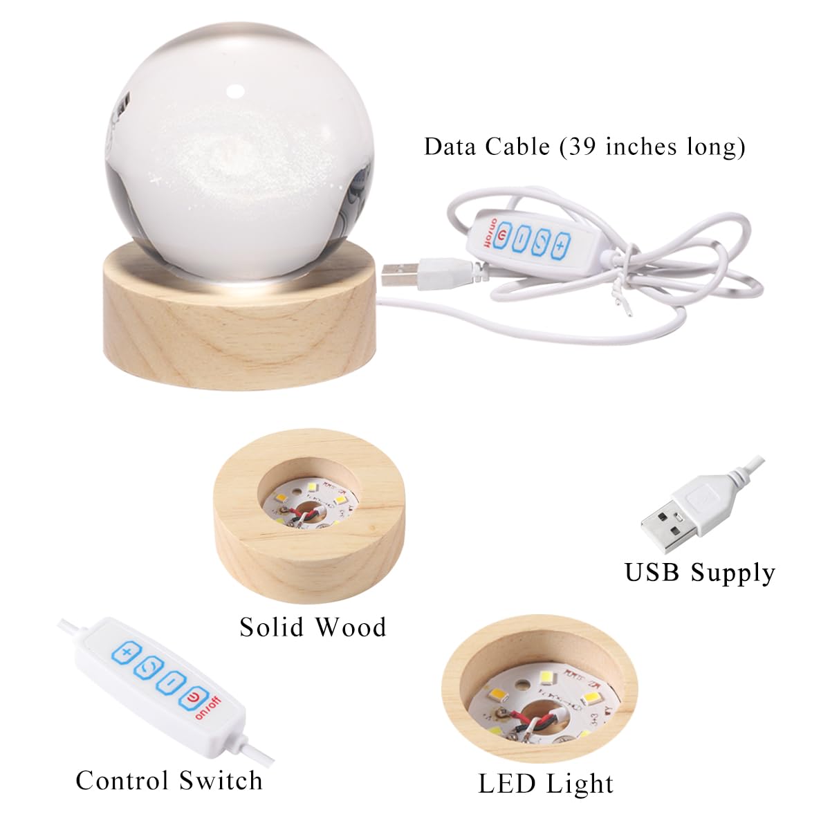 YANFEYHA 3D Galaxy Crystal Ball Lamp, Dimmable LED Night Light with Wooden Base, Desk & Bedroom Decor, Kids Teens Adults Gift, 2.4”