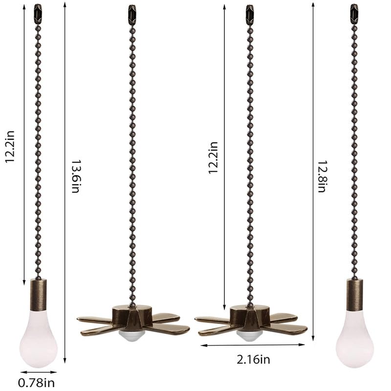 Ceiling Fan Pull Chain, Fan Pulls Set with Connector, 2 PCS 12 Inches Beaded Ball Fan Pull Chain -Bronze