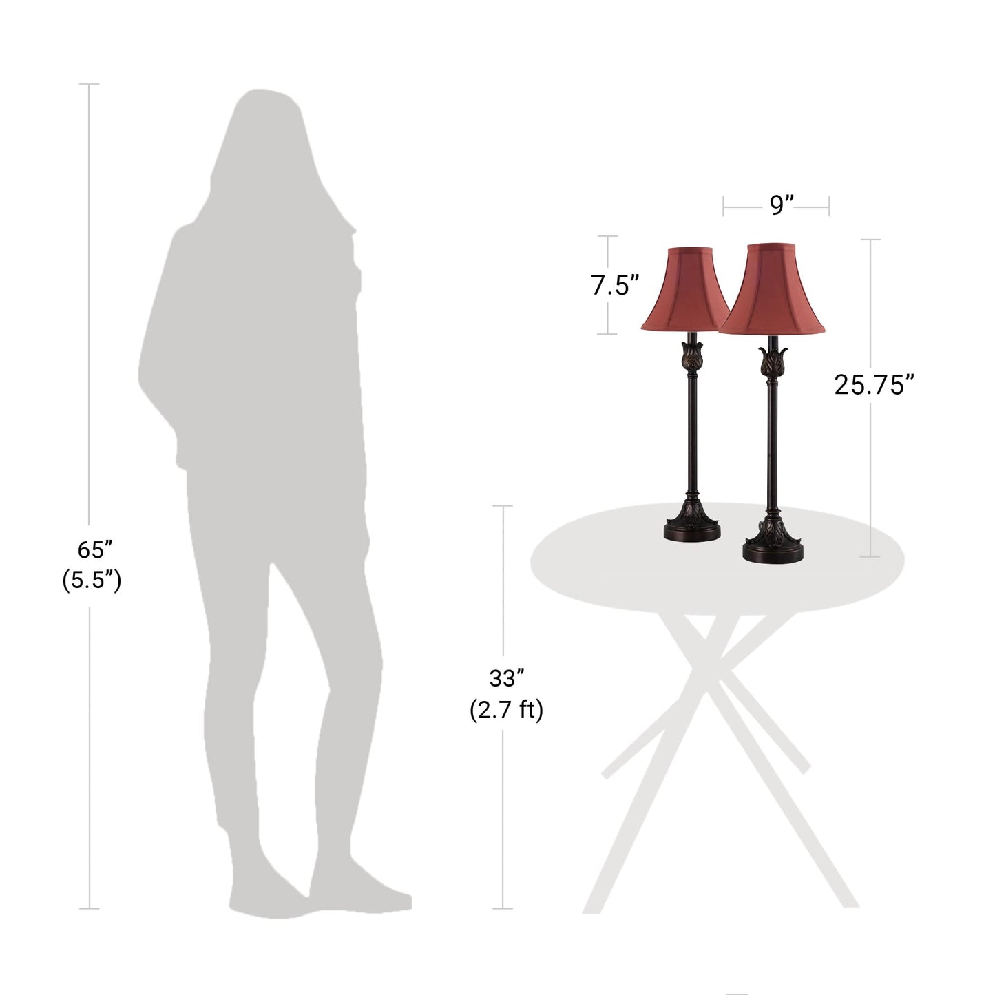 Catalina Lighting Brenda Buffet Table Lamps, 25.75" Bronze Desk & Nightstand Lamp Set of 2, Office, Dorm, Bedroom, LED Not Included