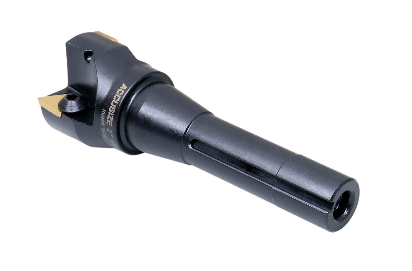 Accusize Industrial Tools 2'' Carbide Indexable End Mill, R8 Shank, with 3 Pc Tpg 322 Inserts, 0046-0916