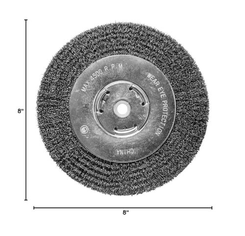 Century Drill & Tool 76868 8" Coarse Crimped Wide Face Bench Grinder Wire Wheel, 1/2"-5/8" Universal Arbor, 4,500 RPM – Ideal for Cleaning