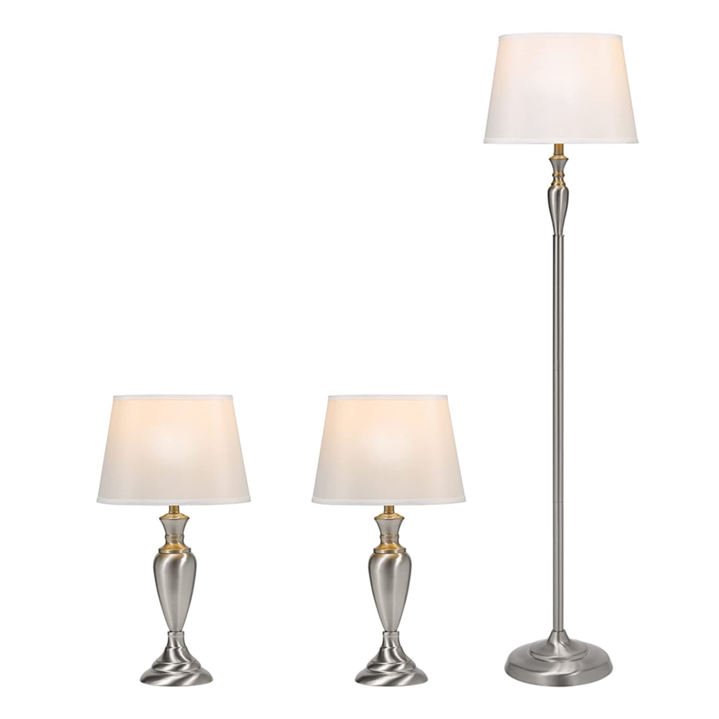 Catalina Lighting 18078-001 Transitional 3-Piece Metal Floor & Table Lamp Set with Linen Shades 59" and 24" Brushed Nickel Classic