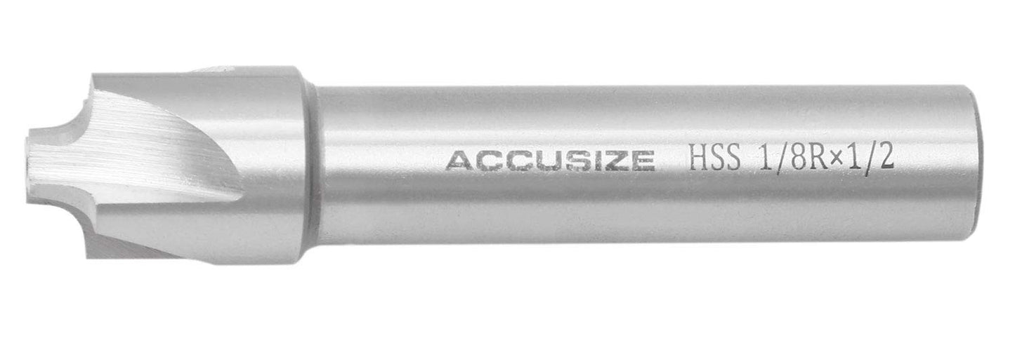 Accusize Industrial Tools 1/8'', H.S.S. Corner Rounding End Mills, 1/2'' Shank Dia, 5/8'' Cutter Dia, 3'' Overall Length, 1011-0018