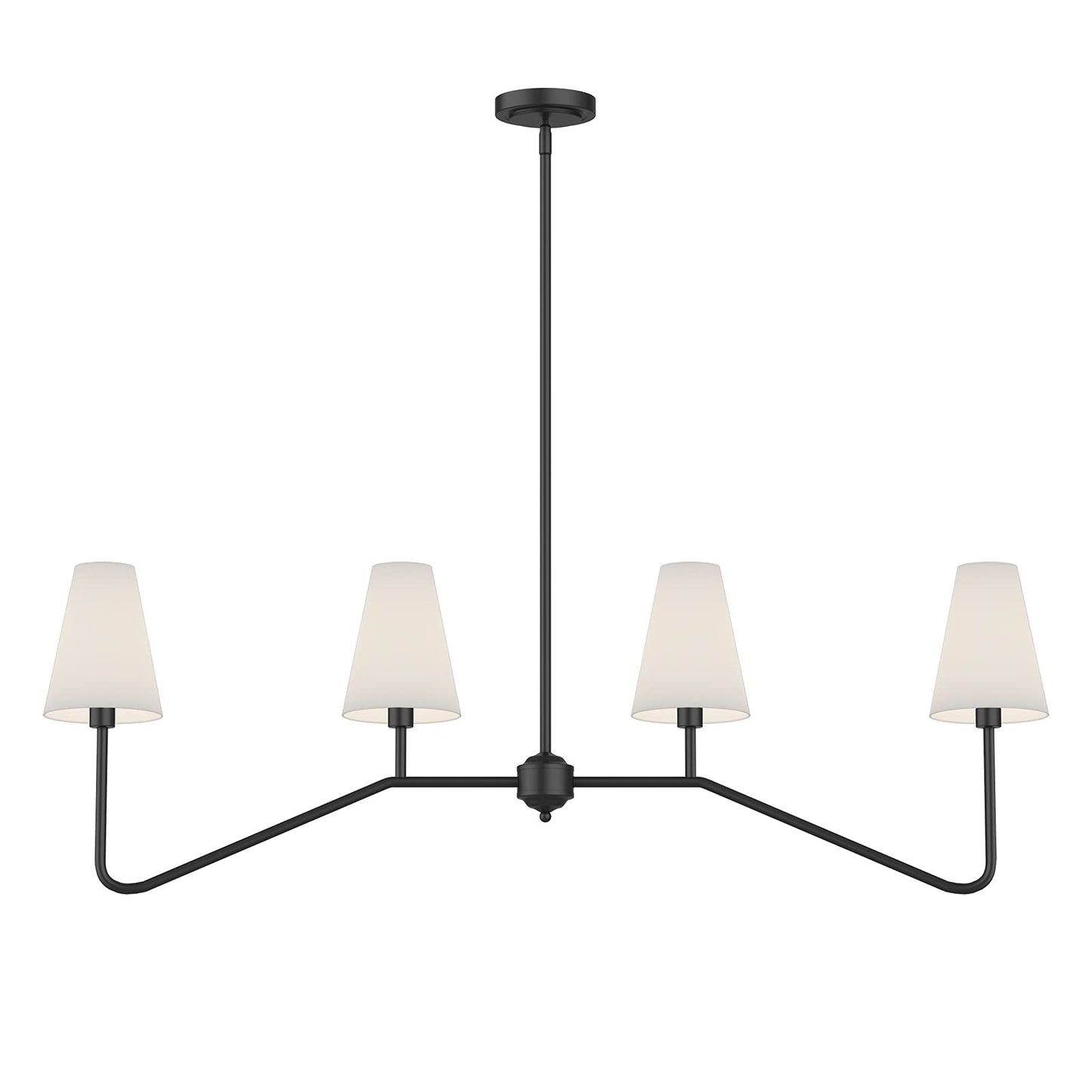 Electro bp;47" W 4-Light Linear Kitchen Island Lighting Fixture Classic Chandeliers Matt Black with White Linen Shades for Dining Room,E12,160W;