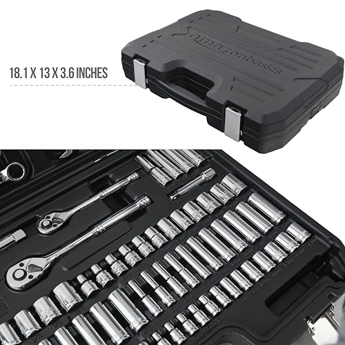 Amazon Basics Mechanic's Socket Tool Set With Case, Metric Sizes, 145-Piece