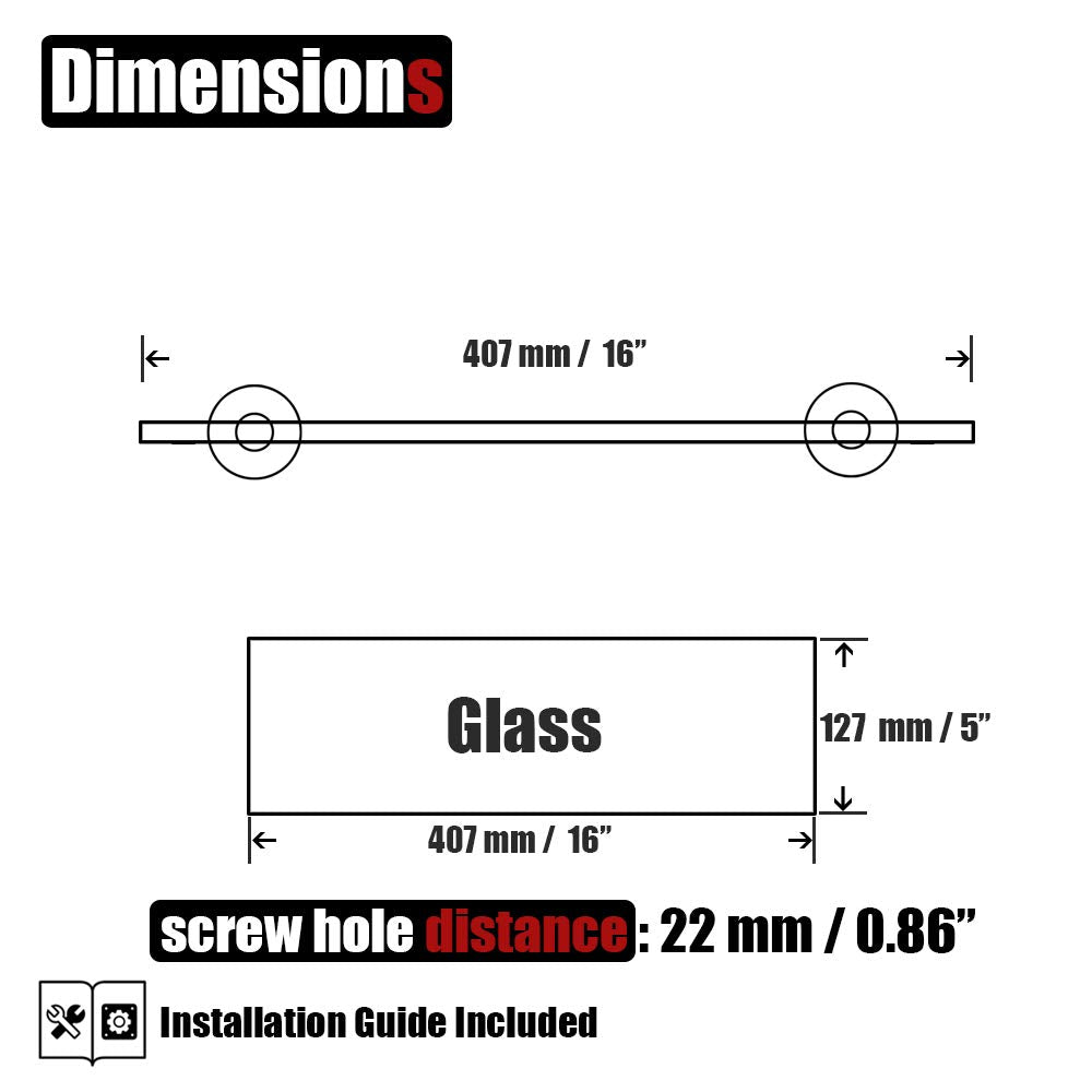 JQK Bathroom Glass Shelf, TGS101L16-BN