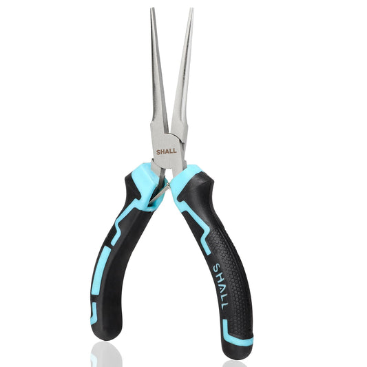 SHALL 6" Mini Needle Nose Pliers with Comfort Grip, Non-Serrated Drop Forged Steel Jaws for Jewelry, Crafts, Electronics Repair