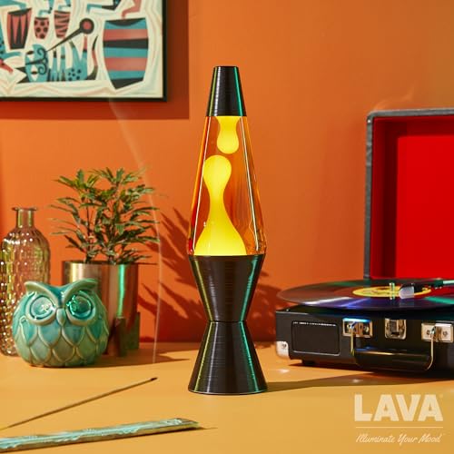 Lava® Lamp - 14.5'' Vinyl Record Grooved Base - The Original Motion Light - Yellow Wax and Orange Liquid - Item #2017