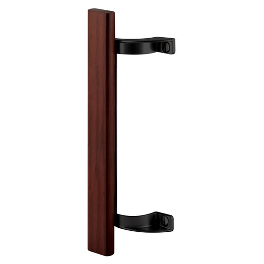 Prime-Line C 1190 Sliding Glass Door Pull Handle, 6-1/2 In. to 6-5/8 In. Hole Centers, Black Diecast Supports, Wood Handle (Single Pack)