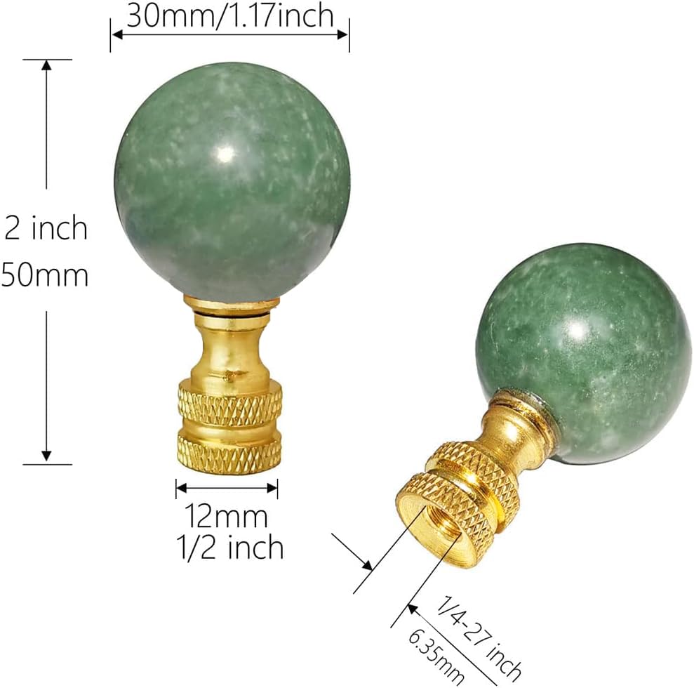 Hyamass 2Pcs Green Natural Stone Shaped Lamp Finial 2 Inch Lamp Shade Finial Decoration Accessories with Polished Brass Base