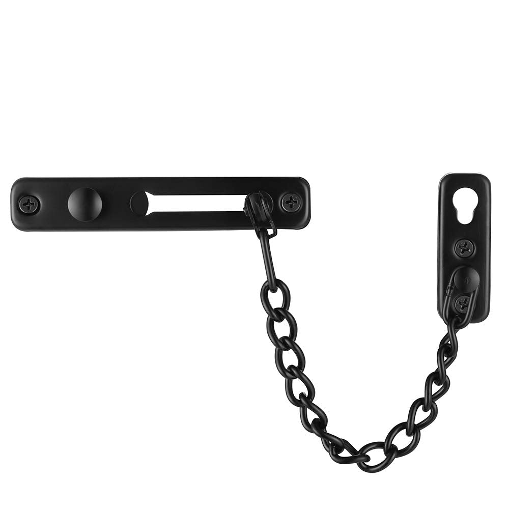 JQK Door Chain Lock Black, Stainless Steel Door Guard with Spring Anti-Theft Press Lock, Matte Black, HDC100-PB