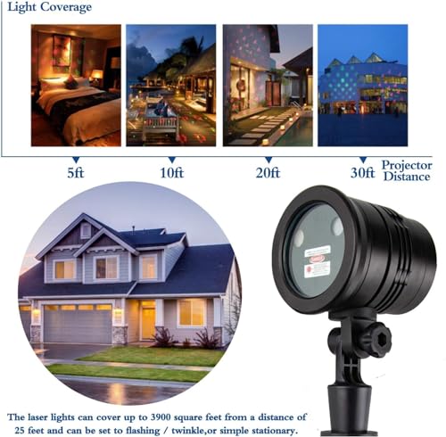 Christmas Projector Lights Outdoor – Red & Green Star Laser Spotlight with 360° Coverage, Wireless Remote for Garden, Patio & Wall Decor