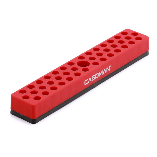 CASOMAN 1/4" Hex Bit Organizer with Magnetic Base - Red, 43 Hole Bit Organizer with Strong Magnetic Base, Magnetic Bit Organizer for Your Specialty