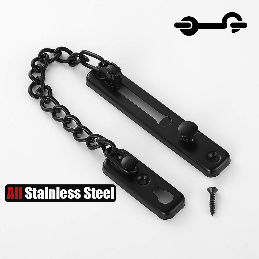 JQK Door Chain Lock Black, Stainless Steel Door Guard with Spring Anti-Theft Press Lock, Matte Black, HDC100-PB