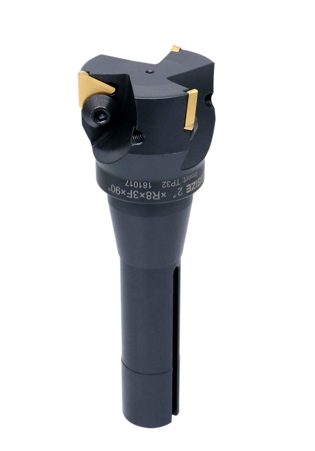 Accusize Industrial Tools 2'' Carbide Indexable End Mill, R8 Shank, with 3 Pc Tpg 322 Inserts, 0046-0916