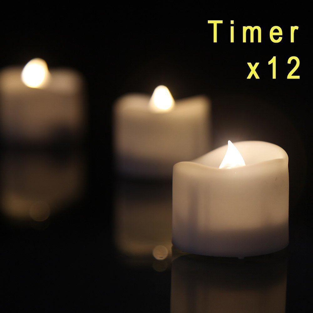 eLander LED Tea Lights Flameless Candle with Timer, 6 Hours on and 18 Hours Off, 1.4 x 1.3 Inch, Warm White, [12 Pack]