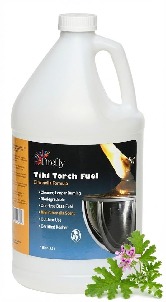 Firefly Fuel Tiki Torch Oil – Clean-Burning, Low Smoke, Citronella Formula, Long-Lasting Outdoor Lamp Fuel, 1 Gallon