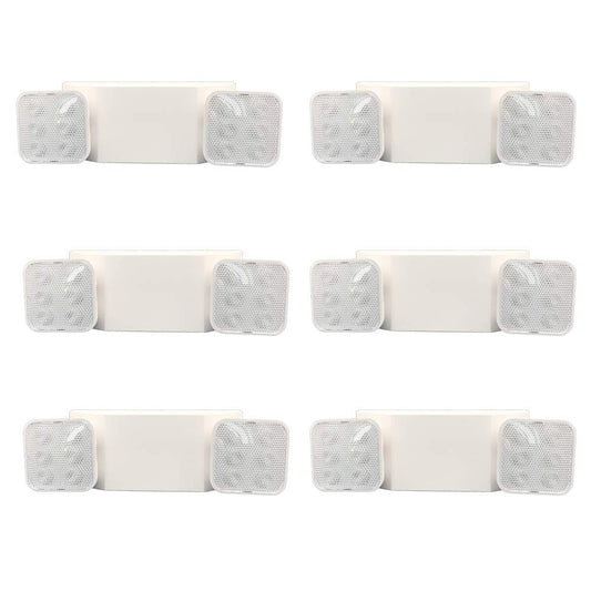 Amazon Basics LED Emergency Light, UL Certified, 6-Pack, Adjustable Two Heads, Wall Mount White with Battery Backup, Nickel,White