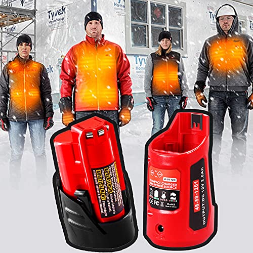 Multifunction 12V USB Power Adapter for M12 Milwaukee Battery Charger, Compatible with Heated Jacket 45-59-1201