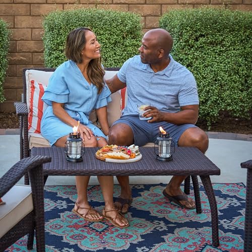 TIKI 2-Pack Tabletop Metal Torch Lanterns – Outdoor Decorative Tiki Torches with Fiberglass Wick & Snuffer for Patio, Garden, Backyard