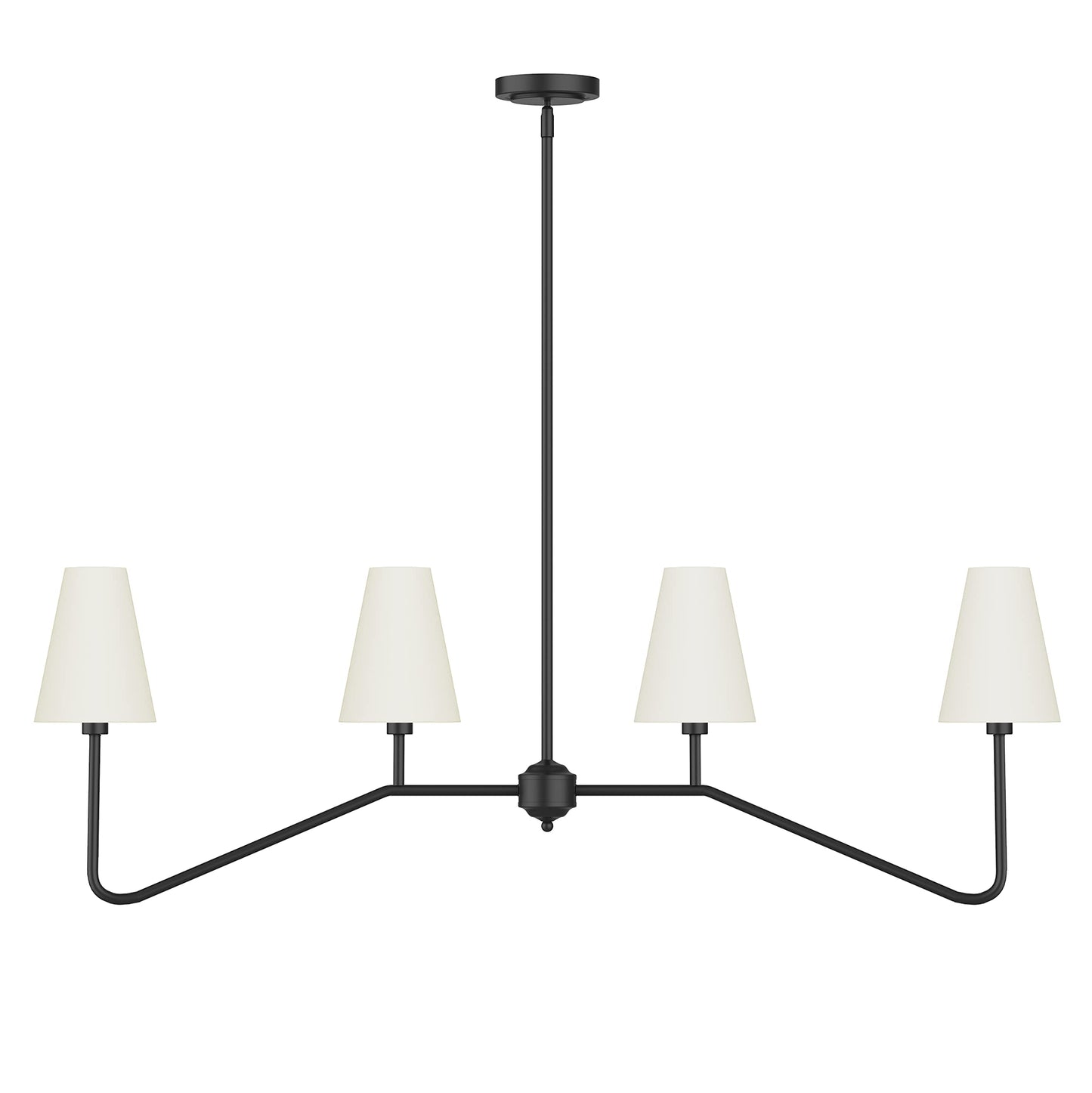 Electro bp;47" W 4-Light Linear Kitchen Island Lighting Fixture Classic Chandeliers Matt Black with White Linen Shades for Dining Room,E12,160W;