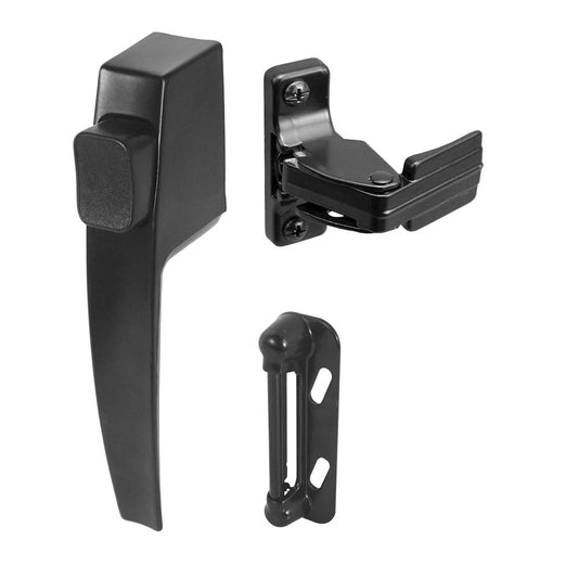 Prime-Line K 5007 Screen and Storm Door Push Button Latch Set With Night Lock, Fits Doors 5/8 – 1-1/4 In. Thick, Black Finish (Single Pack)