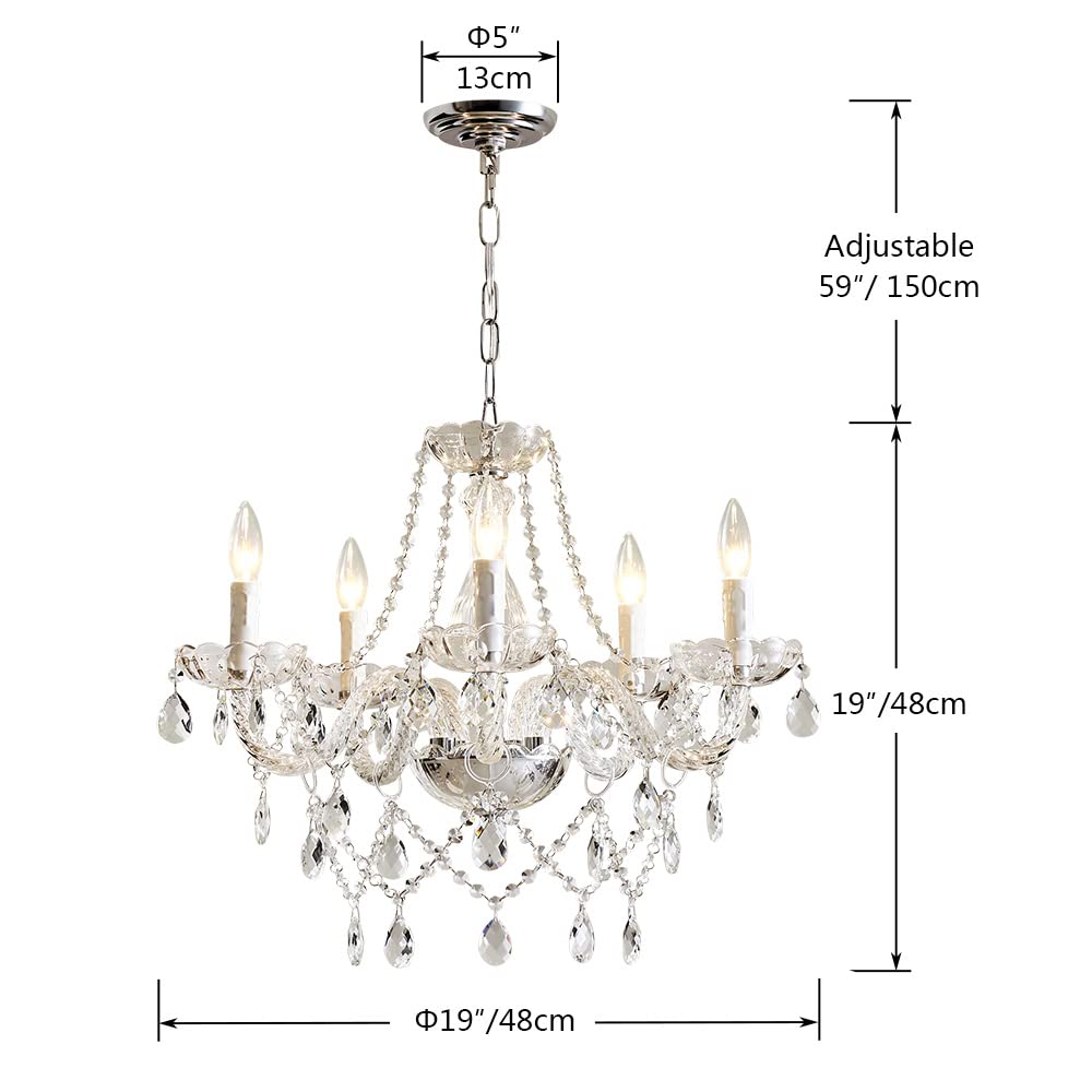 Saint Mossi 5 Light Modern Contemporary Elegant K9 Crystal Glass Chandelier Pendant Ceiling Lighting Fixture