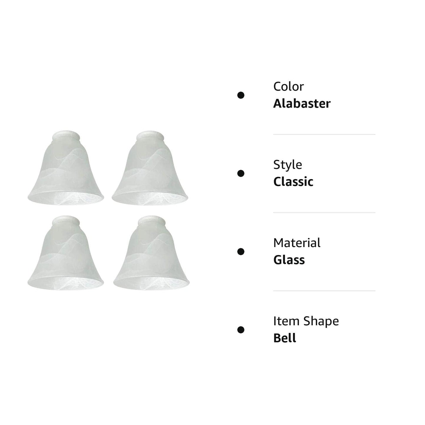 4 Pack Ceiling Fan Light Covers, Transitional Style Replacement Bell Shaped Glass Shade Ceiling Fan Replacement Globes (Alabaster, 4-3/4'')