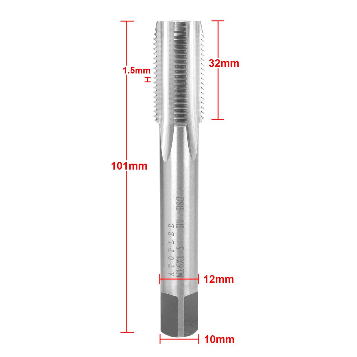 ATOPLEE Metric Thread Tap,M16 HSS 6542 Right Hand Thread Tap (M16x1.5)