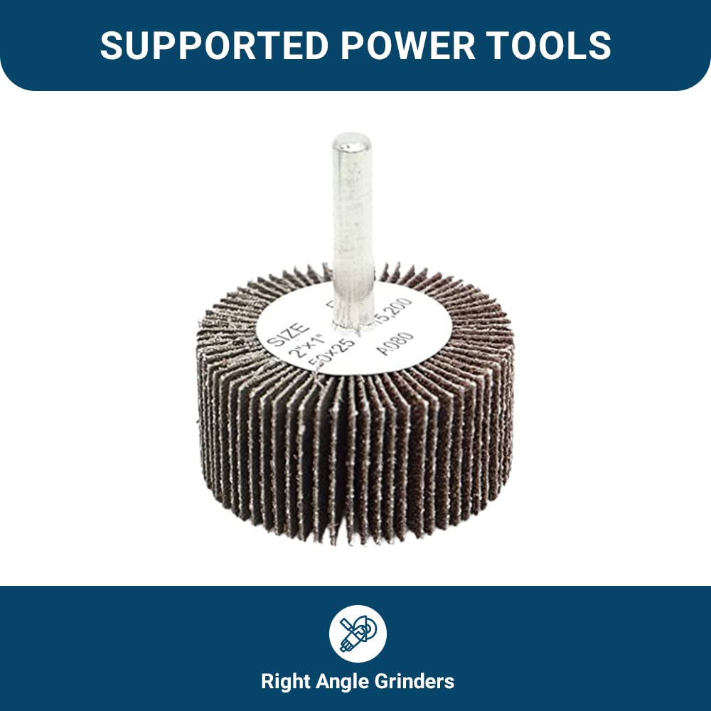 Benchmark Abrasives 2" x 1" Aluminum Oxide Flap Wheel, 1/4" Shank Mounted, 60 Grit for Woodworking, Grinding, Polishing, Rust & Paint Removal (10 Pack)