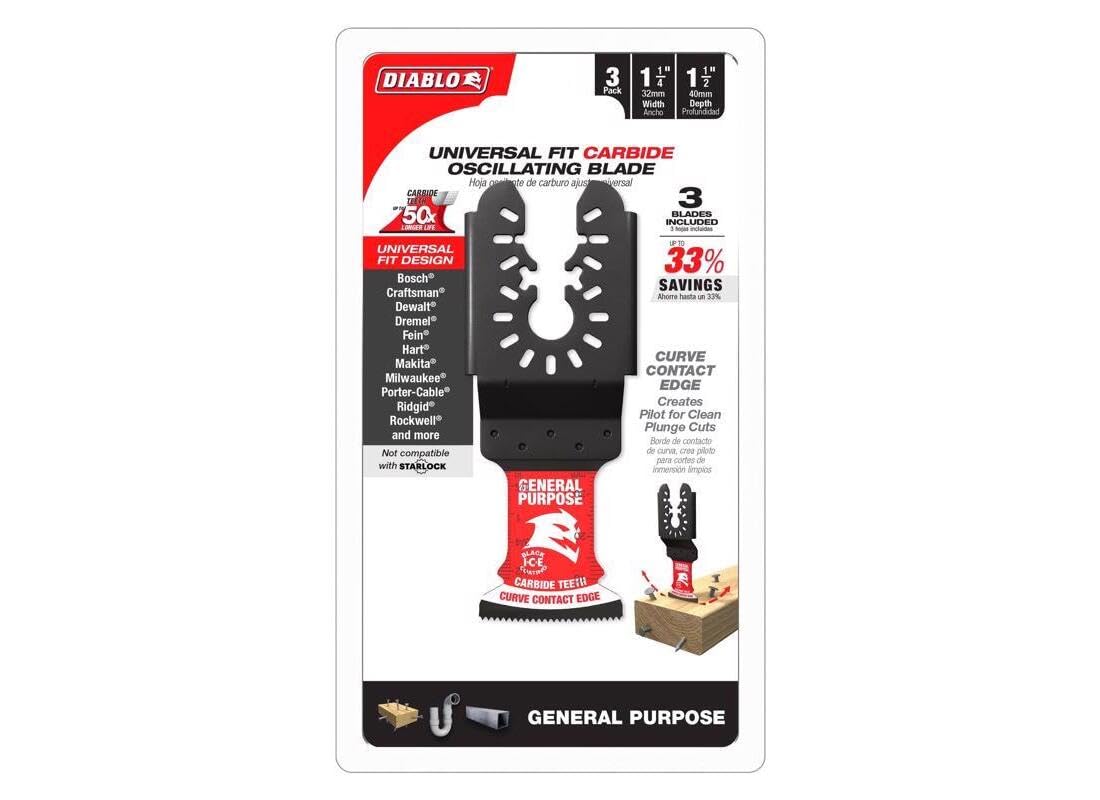 Diablo AMPED Demo Demon Carbide Oscillating Blade, Universal Fit, 1-1/4" W x 1-1/2" D, General Purpose, 3-Pack DOU125CGP3