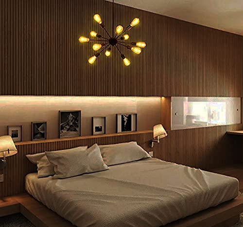 LIGHTDAMY Sputnik Chandelier Black 12-Light, Modern Mid-Century Industrial Pendant Ceiling Light for Living Room, Dining, Bedroom