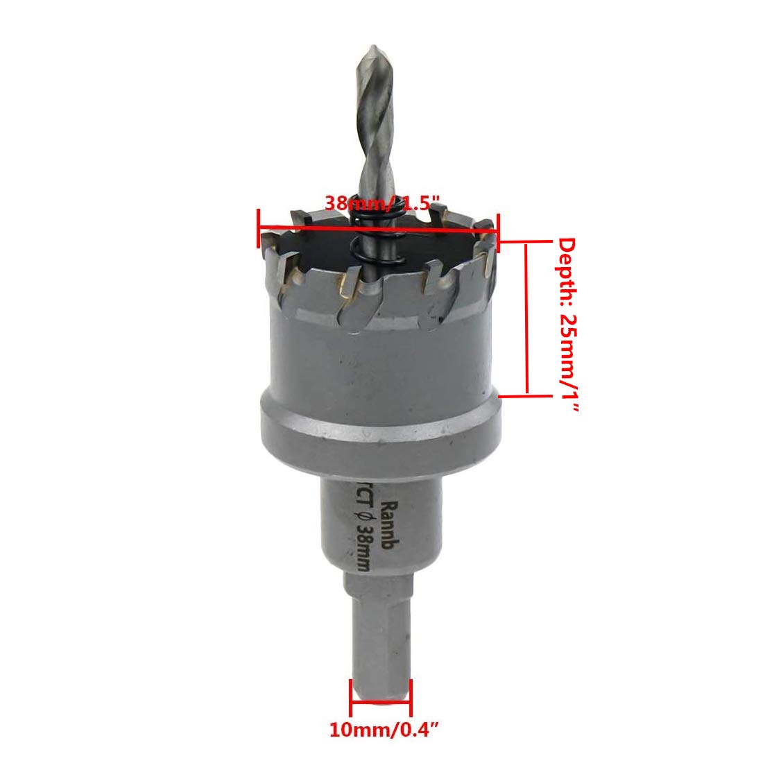 Rannb Hole Saw 1.5-inch/38mm Metal Hole Saw Carbide Tipped Hole Cutter with 2 Pilot Drill Bits for Cutting Stainless Steel Plate, Iron, Copper, Brass